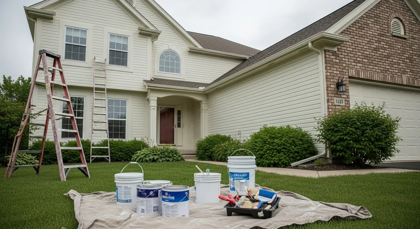 Professional painter applying fresh paint to home exterior