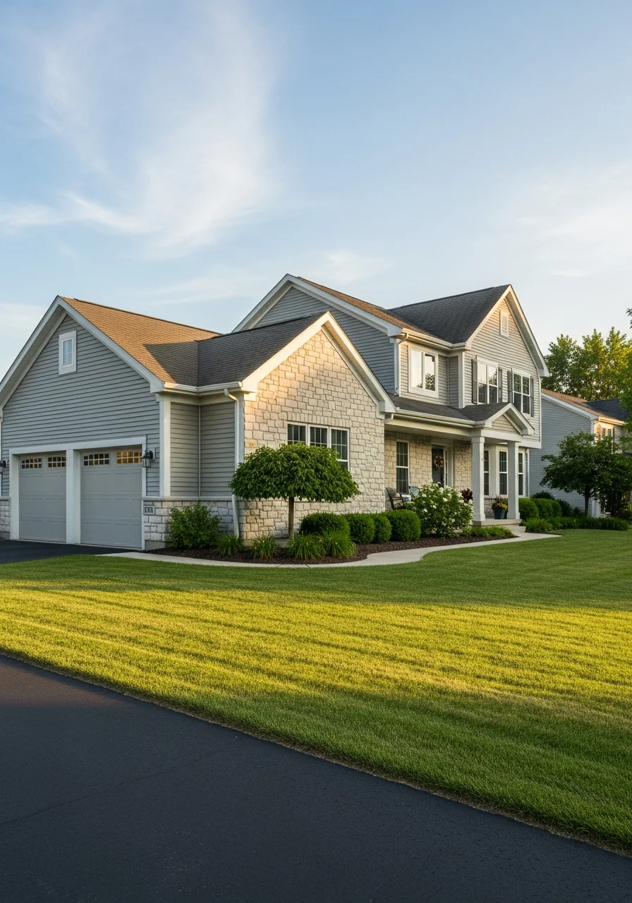 Plainfield home exterior with contemporary design elements and well-maintained landscaping.
