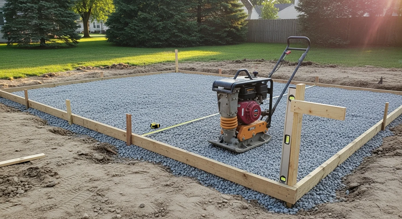 A newly installed patio in a Joliet, Illinois backyard with a level paver surface and clean edges bordering a residential lawn. The finished hardscape provides a defined outdoor area suitable for seating and entertaining.